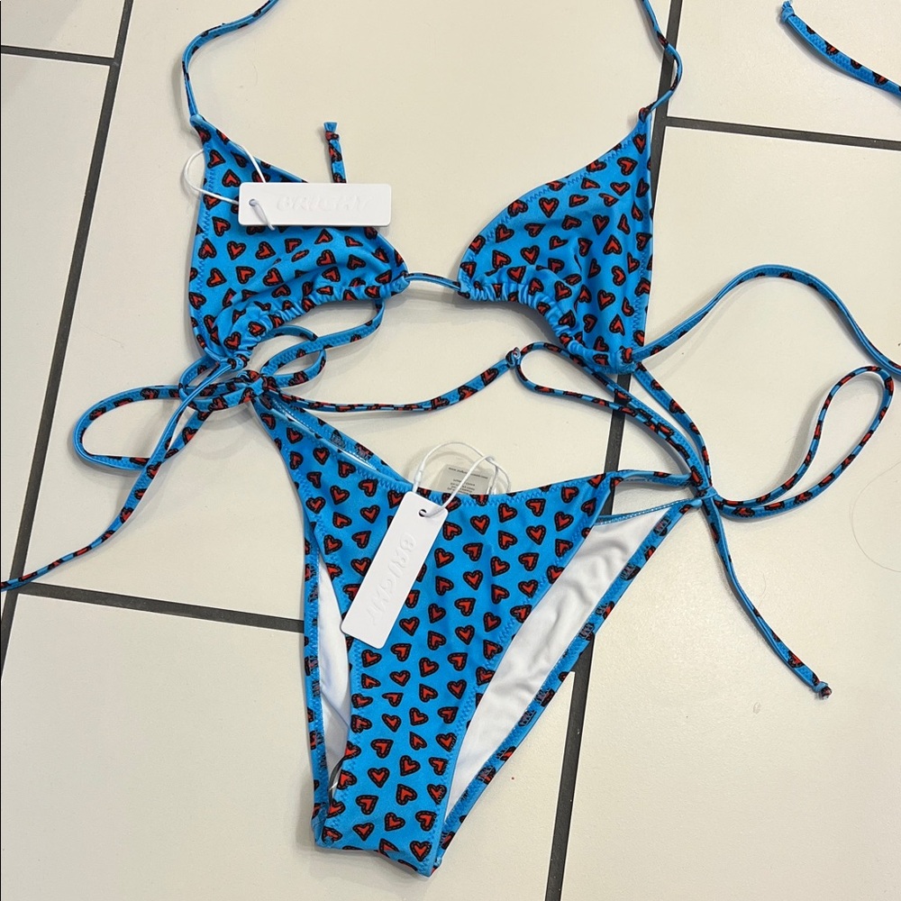 Blue Heart Pattern Bikini Set